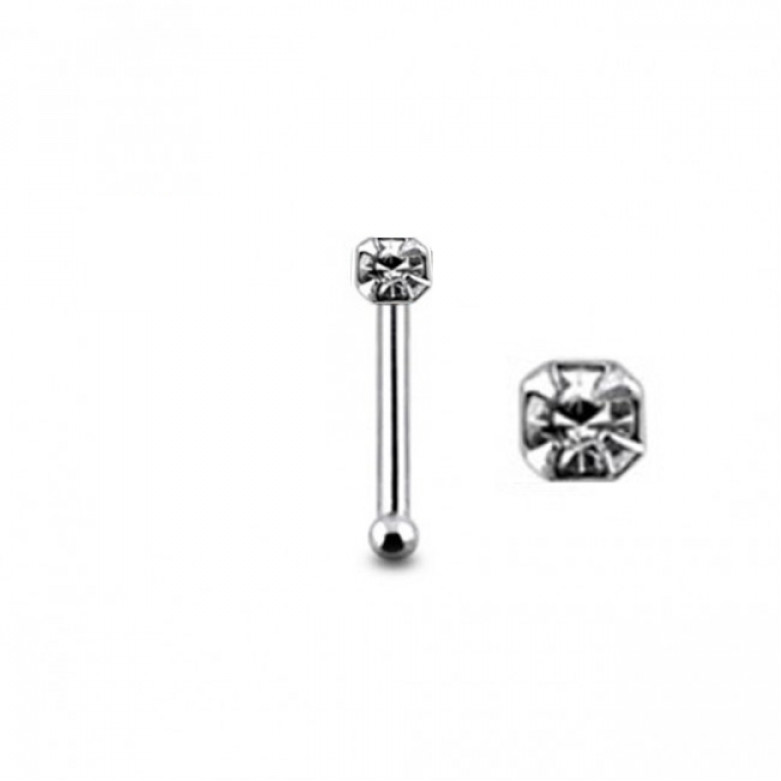925 Silver Jeweled Tiny Gem clear  Nose Stud/PIN. 6mm long ,straight with ball end.
