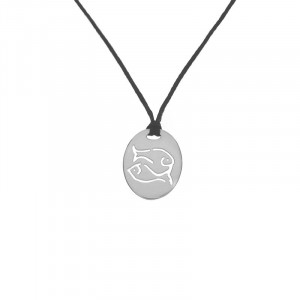 Sterling silver 925° pisces disc on cord necklace. Zodiac