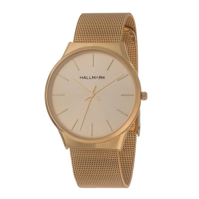 Hallmark round gold dial mesh strap