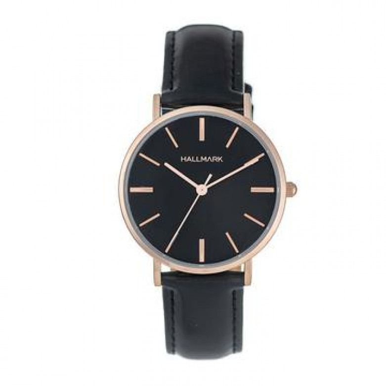 Hallmark round rose gold black dial and strap