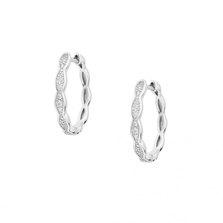 Sterling silver 925°. Scalloped hoop earrings with CZ