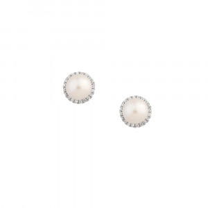 Sterling Silver 925 fresh water pearl stud surrounded with a c.z stones.