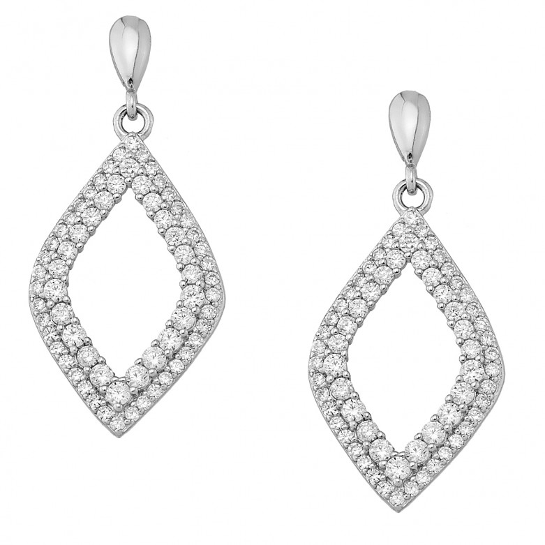 Sterling silver 925°  hanging diamond shape drop earrings white cz rhodium plated