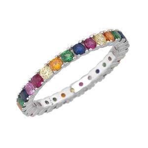 Sterling silver 925°  eternity band rhodium plated multi color cz