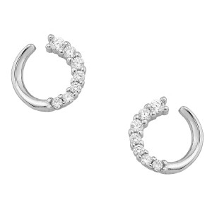 Sterling silver 925°  stud earrings circle of life half with white cz rhodium 