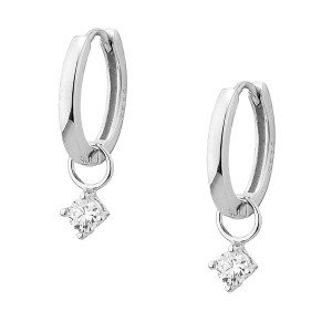 Sterling silver 925°  hoops with hanging cz rhodium plated