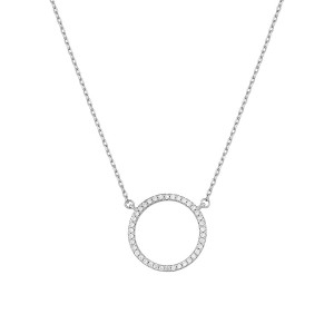 Sterling silver 925° cz circle of life necklace with rhodium.