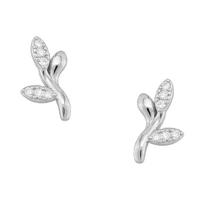 Sterling silver 925°  leaf earring design white cz rhodium 