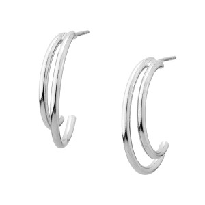 Sterling silver 925°  earrings double hoops design rhodium 