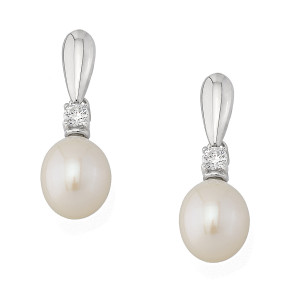 Sterling silver 925°  earrings with hanging pearls white cz rhodium 