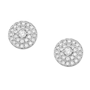 Sterling silver 925°  earrings stud round white cz rhodium 