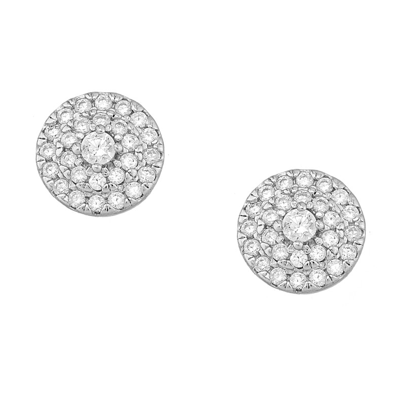 Sterling silver 925°  earrings stud round white cz rhodium 