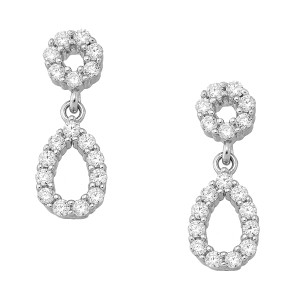 Sterling silver 925° earrings hanging drop shape white cz rhodium 