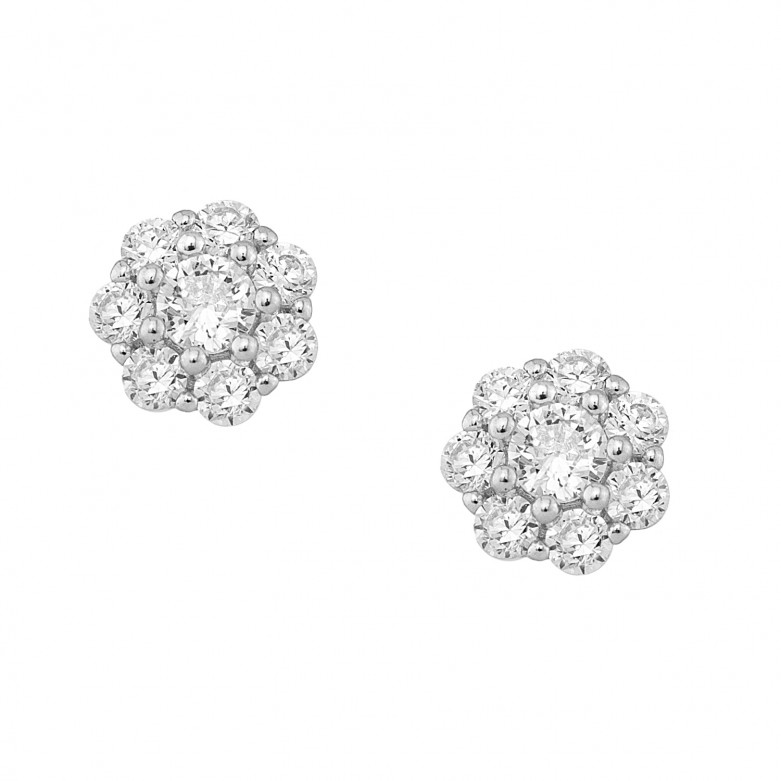 Sterling silver 925° stud earrings flower white cz rhodium 