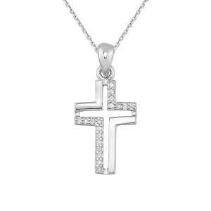 Sterling silver 925° cross pendant white cz rhodium plated. Chain not included.