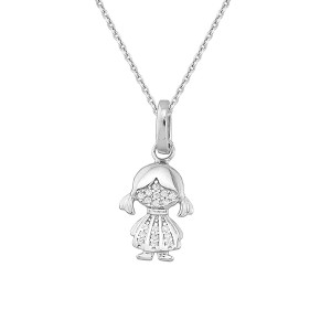 Sterling silver 925°  girl pendant white cz rhodium plated. Chain not included.