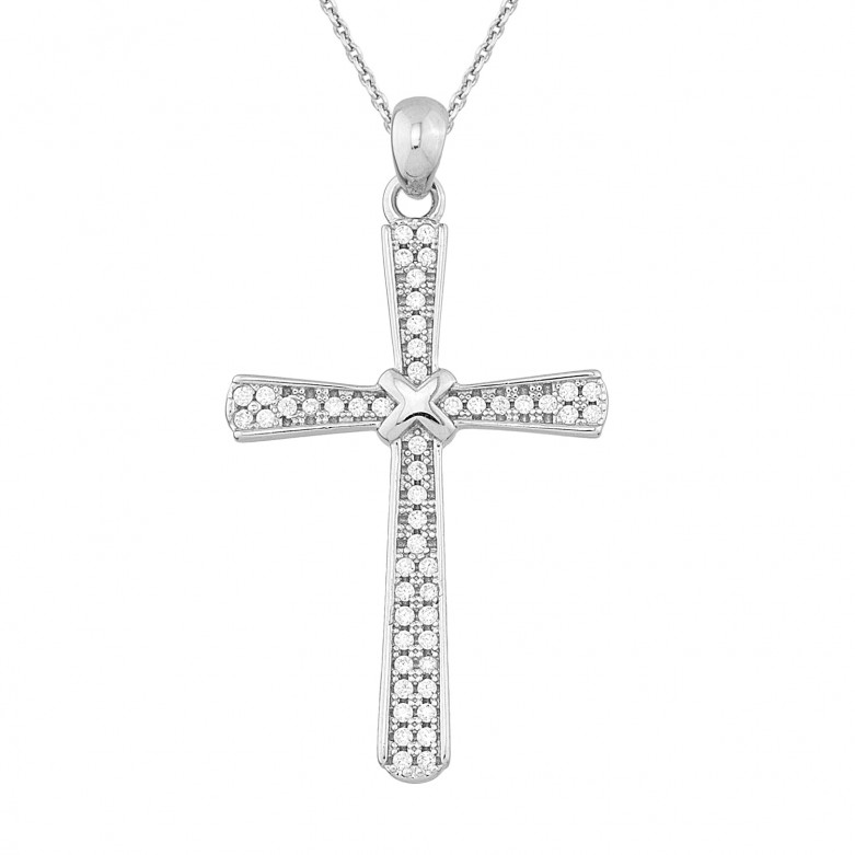 Sterling silver 925°  cross pendant white cz rhodium plated. Chain not included.