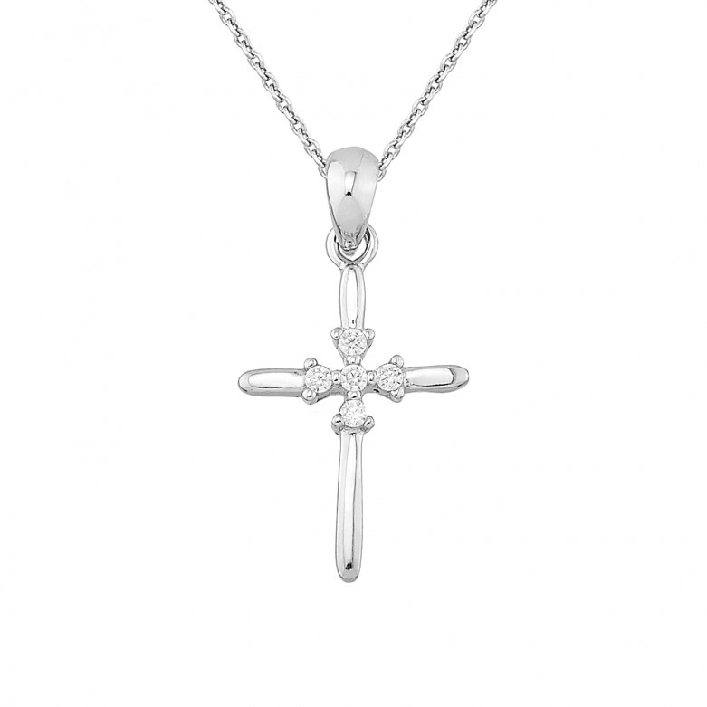 Sterling silver 925°  cross pendant white cz rhodium plated. Chain not included.