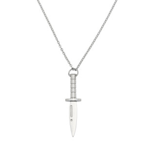 J4 Stainless steel knife pendant necklace, including a 55cm stainless steel chain. 