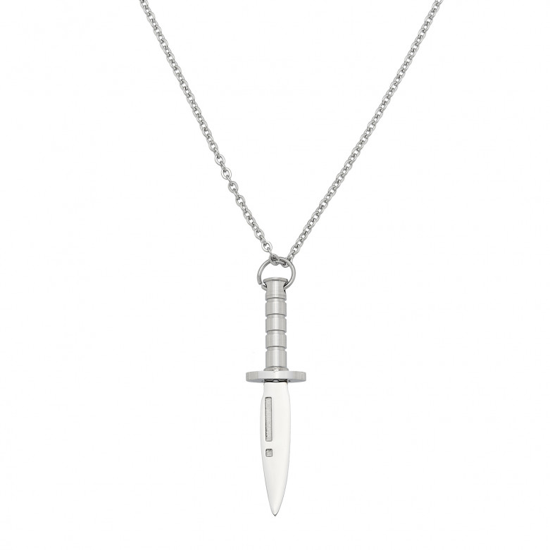 J4 Stainless steel knife pendant necklace, including a 55cm stainless steel chain. 