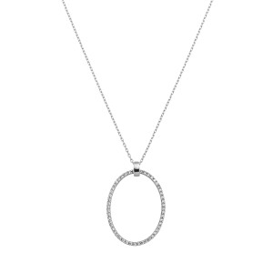 Sterling Silver 925°, 25mm clear, rhodium oval pendant with a 40 cm chain.