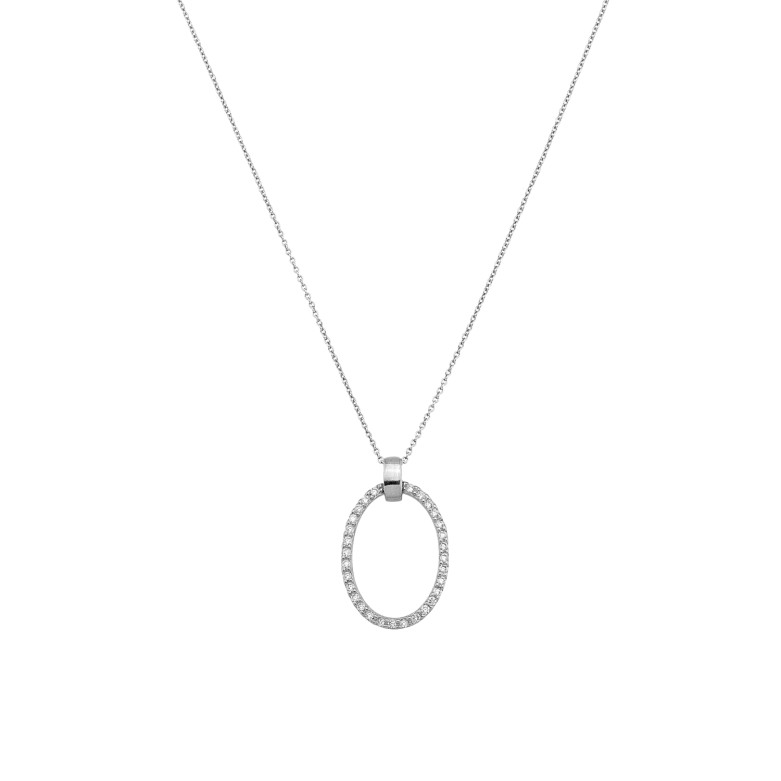 Sterling Silver 925°, 20mm clear, rhodium oval pendant with a 40 cm chain.