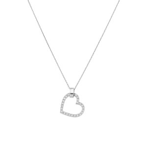 Sterling Silver 925°, 15mm clear, rhodium heart pendant with a 40 cm chain.