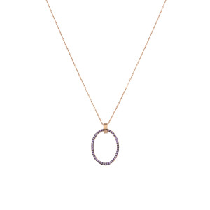 Sterling Silver 925°, 20mm lilac, rhodium oval pendant with a 40 cm chain.
