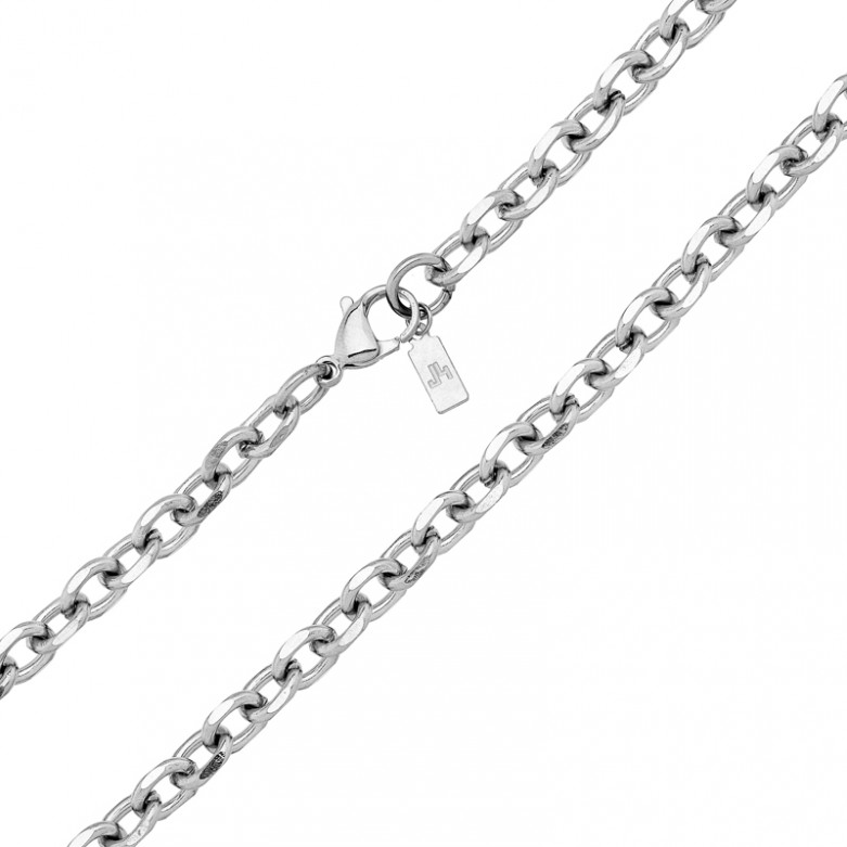 Stainless Steel beveled oval belcher necklace. 65cm  ,7mm wide. J4