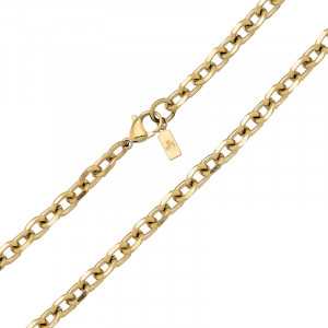 Stainless Steel IP Gold beveled oval belcher necklace. 65cm  ,7mm wide. J4