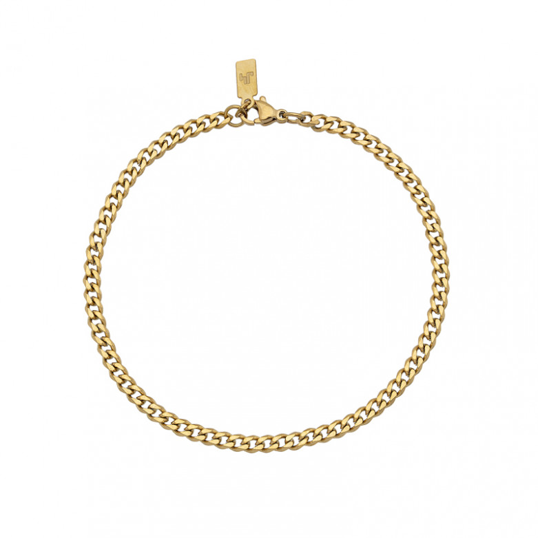 Stainless Steel IP gold bevelled curb chain bracelet. 23cm  ,3.5mm wide. J4