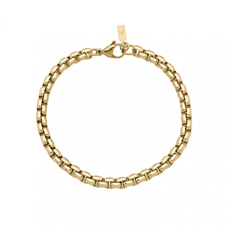 Stainless Steel IP gold bevelled box bracelet. 23cm  ,6mm wide. J4