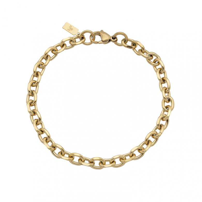 Stainless Steel IP Gold beveled oval belcher bracelet. 23cm  ,7mm wide. J4