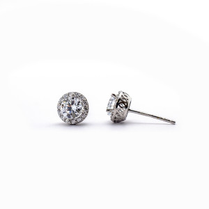 9ct White gold round cz cluster stud earrings 