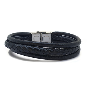 J4 Stainless steel 3 strand leather bracelet.