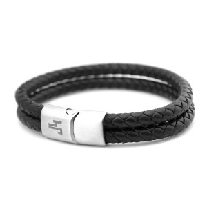 J4 Stainless steel double strand leather bracelet.