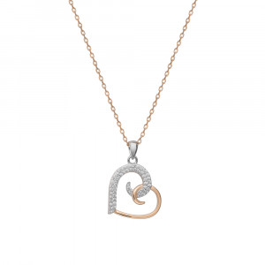 Sterling silver 925°, two tone cz heart pendant. Chain not included.
