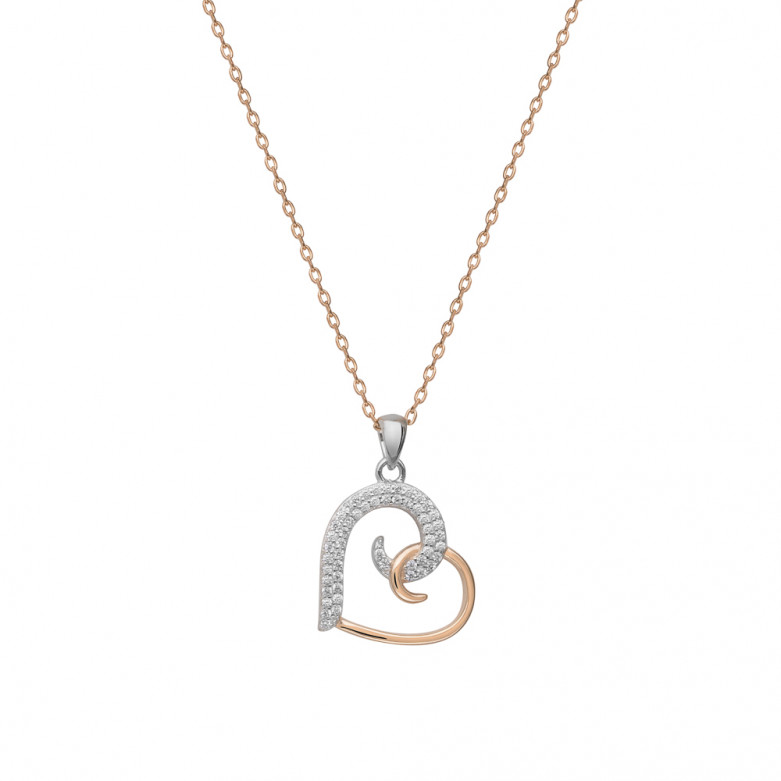 Sterling silver 925°, two tone cz heart pendant. Chain not included.