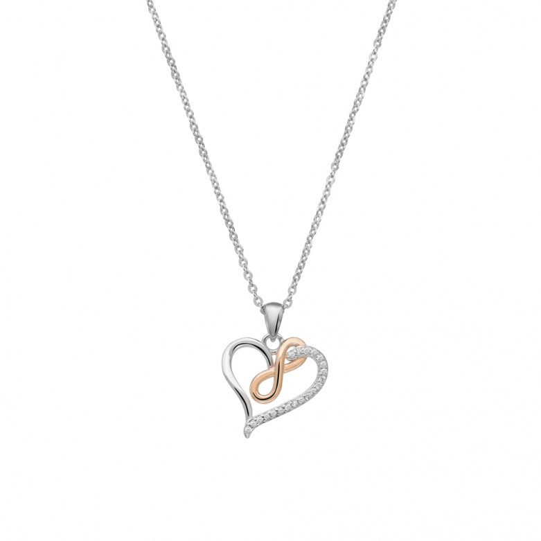 Sterling silver 925°, two tone cz heart infinity pendant. Chain not included.