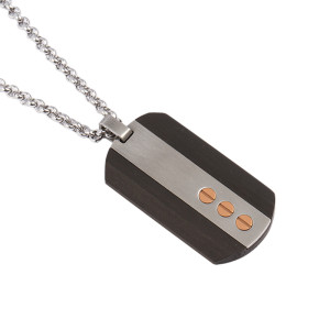 J4 Stainless steel and carbon fiber disc with rose gold plated screws, on a 60cm chain.