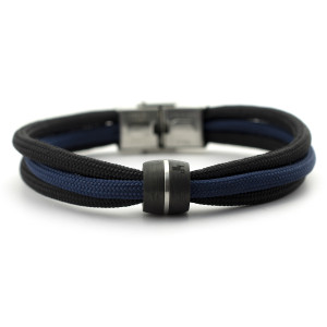 J4 carbon fiber and stainless Steel bead bracelet. Black and blue.