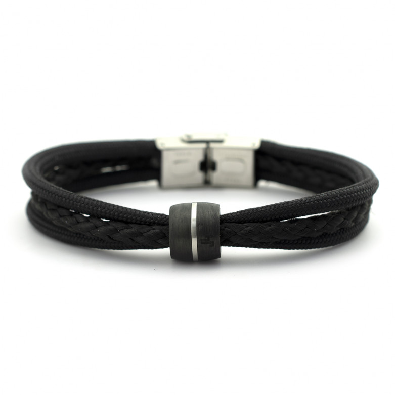 J4 carbon fiber and stainless Steel bead bracelet. Black with platting.