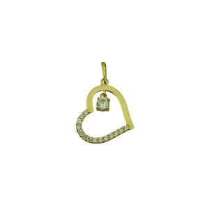 9ct yellow gold cz heart pendant, 14mm