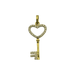 9ct yellow gold cz heart key 