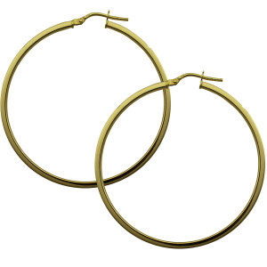 9ct YG 2x50mm square tube hoop earrings.
