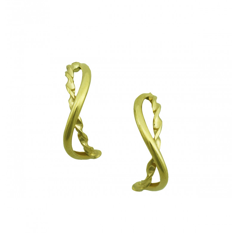 9ct yellow gold twist half hoop stud earring, 12mm dia.