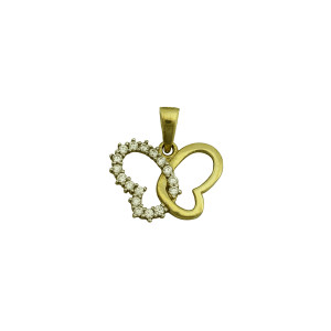 9ct yellow gold cz butterfly pendant. 16mm.
