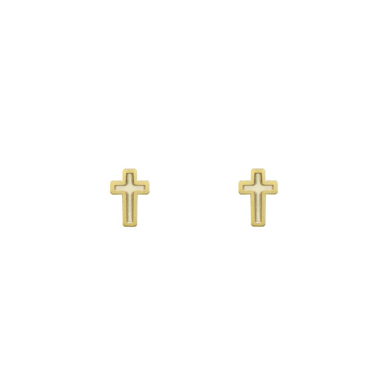 9ct gold mother of pearl cross stud earrings