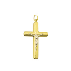 9ct yellow gold two tone crucifix. (Hollow)