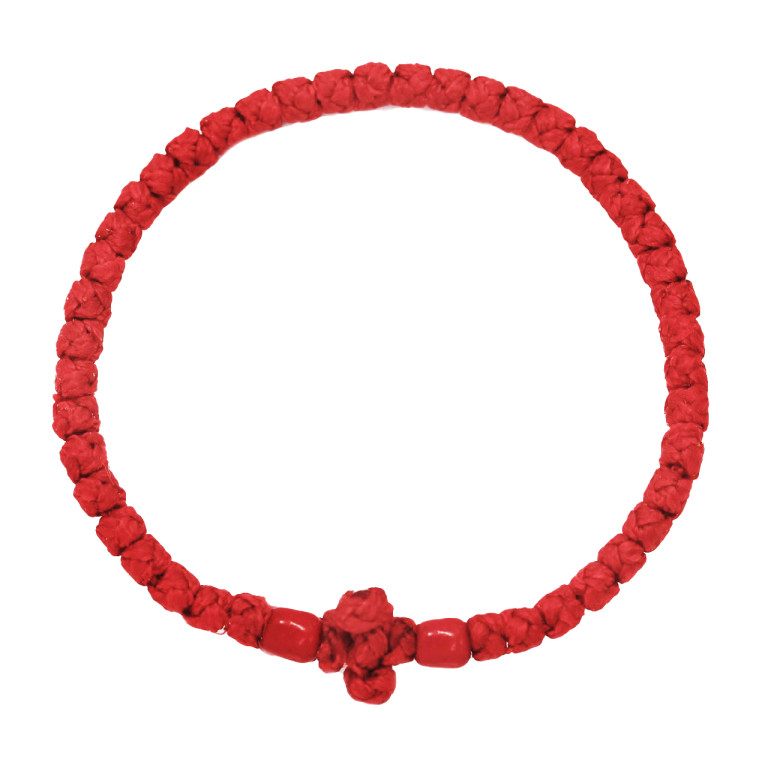 Waxed prayer rope bracelet 3.5mm (komboskini) red.